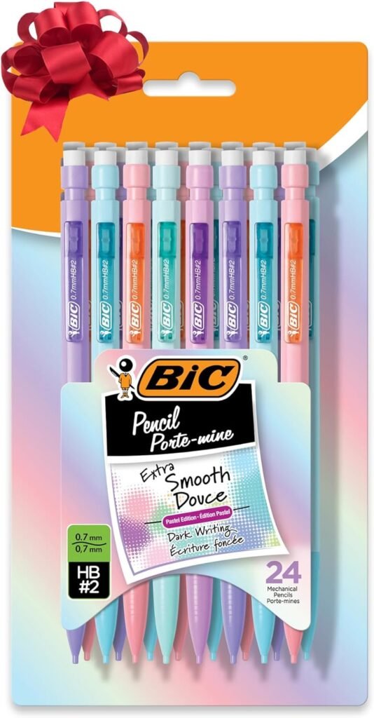 BIC Xtra Smooth Mechanical Pencils with Eriasers, Medium Point (0.7mm), No Smudge and Clean Erasing, Writes Smooth  Dark, Great Holiday Gift, 24-Count Gift Set