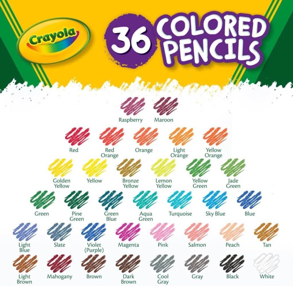 Crayola Colored Pencils (36ct), Kids Pencils Set, Art Supplies, Great for Coloring Books, Classroom Pencils, School Supplies, 3+