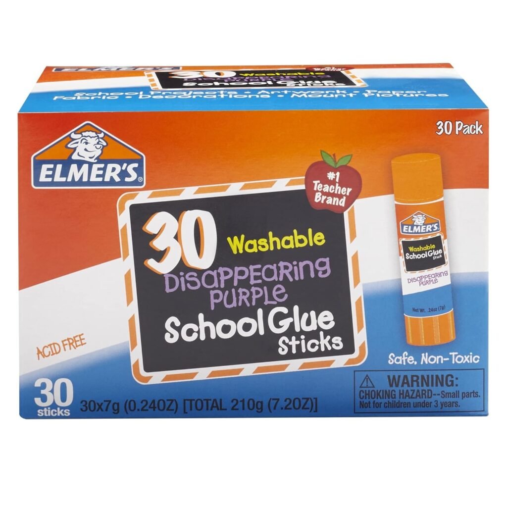 Elmers Disappearing Purple School Glue Sticks, Washable, 7 Grams, 30 Count