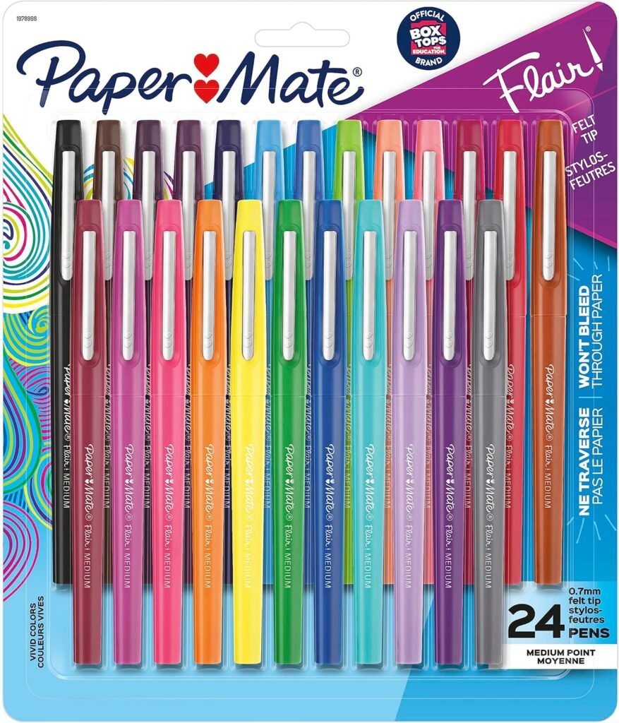Paper Mate Flair Felt Tip Pens | Medium Point 0.7 Millimeter Marker Pens | School Supplies for Teachers  Students | Assorted Colors, 12 Count