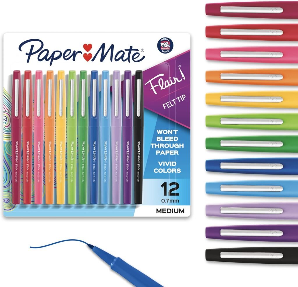 Paper Mate Flair Felt Tip Pens | Medium Point 0.7 Millimeter Marker Pens | School Supplies for Teachers  Students | Assorted Colors, 12 Count
