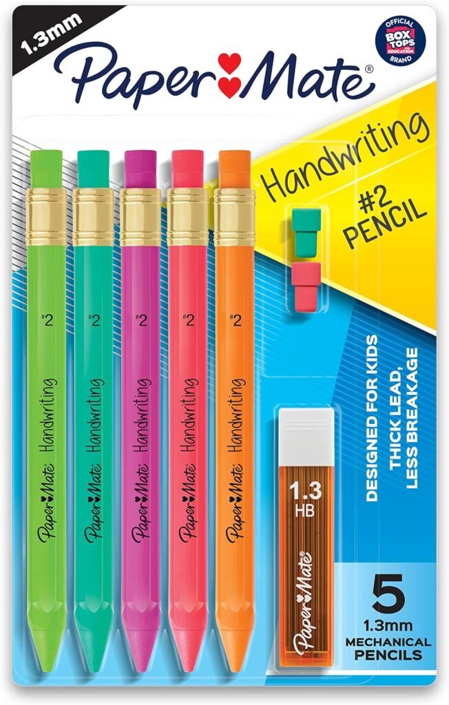 Paper Mate Handwriting Triangular Mechanical Pencil Set with Lead  Eraser Refills, 1.3mm, School Supplies, Office Supplies, Sketching Pencils, Drafting Pencil, Fun Barrel Colors, 8 Count