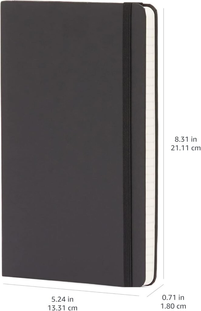 Amazon Basics Classic Lined Notebook, 240 Pages Hardcover, 5 x 8.25-Inch, Black