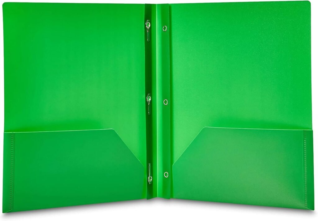 Amazon Basics Heavy Duty Colorful Plastic Folders with 2 Pockets for Letter Size Paper, Pack of 12, Assorted Colors