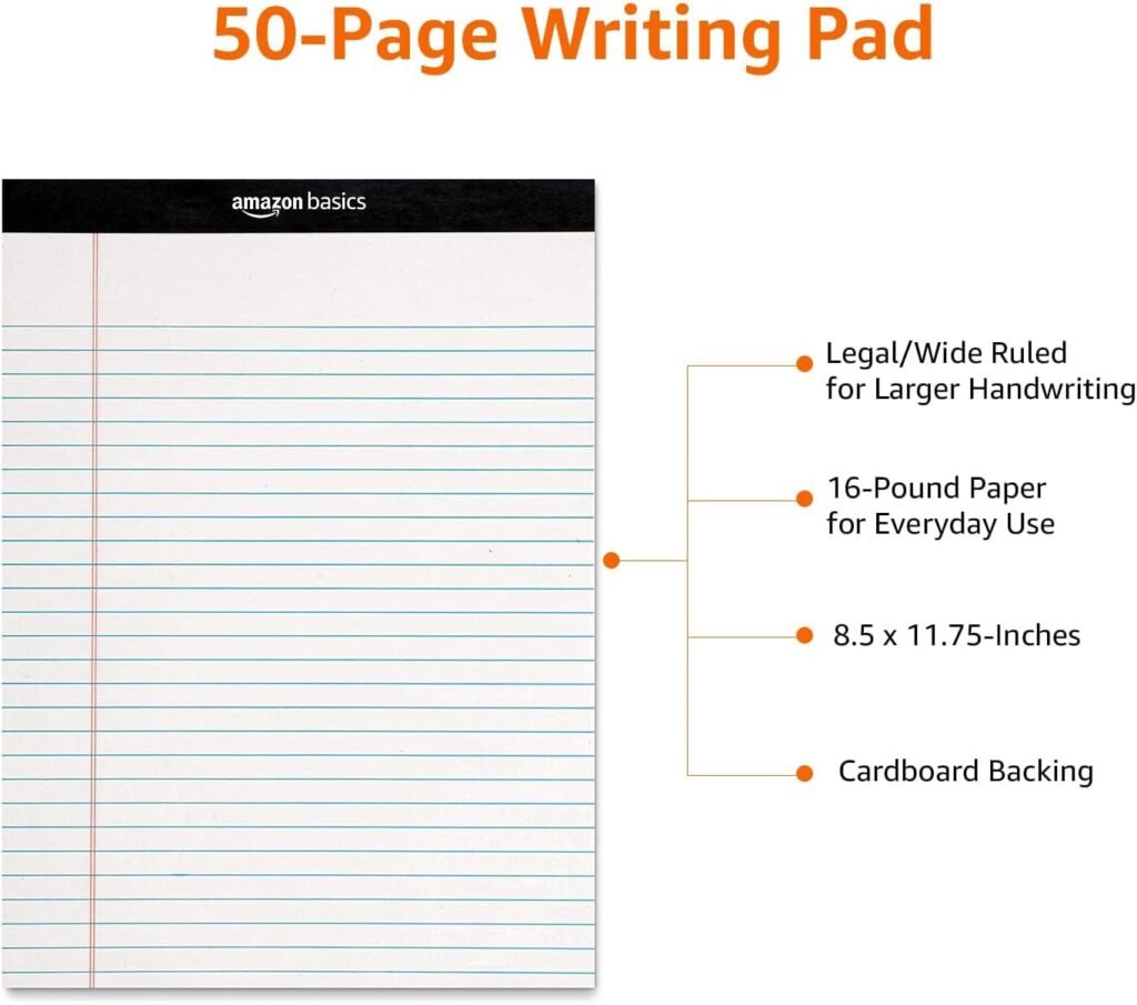 Amazon Basics Narrow Ruled 5 x 8-Inch Lined Writing Note Pads, 6 Count (50 Sheet Pads), Multicolor