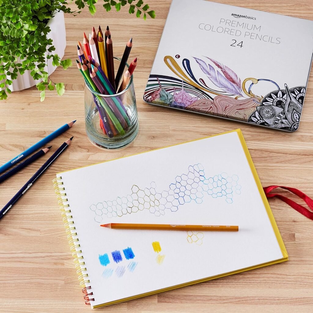 Amazon Basics - Premium Colored Pencils, Soft Core, 24 Count (Pack of 1), Multicolor
