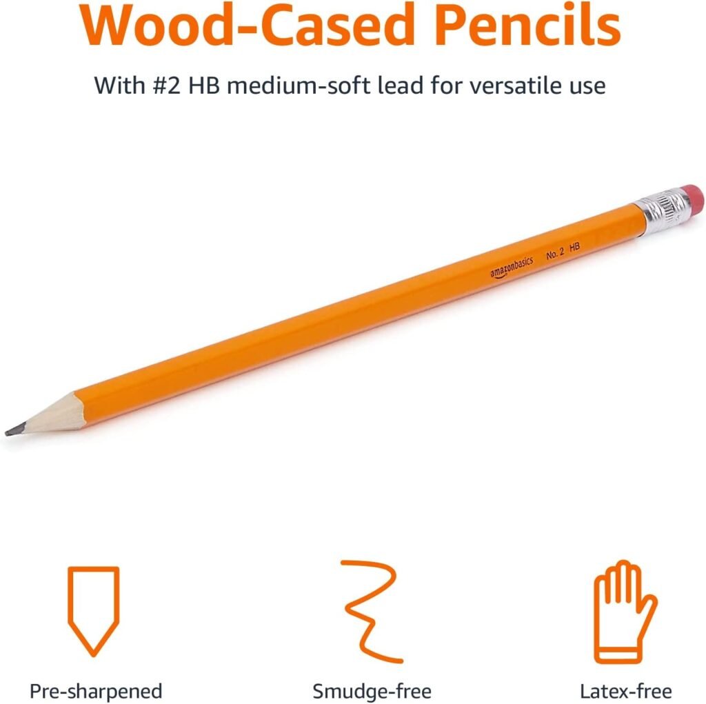 Amazon Basics Woodcased Classroom #2 Pencils with Erasers, Pre-sharpened, HB Lead, Value Pack of 30 count, Orange