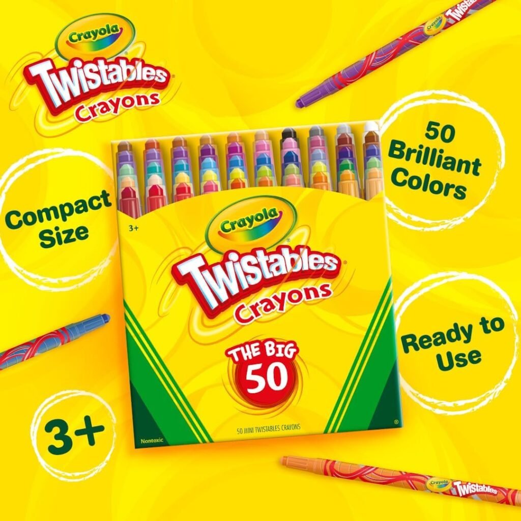 Crayola Mini Twistables Crayons (50ct), Crayons for Kids, Arts  Crafts Supplies, Toddler Crayons for Coloring Books, Stocking Stuffers
