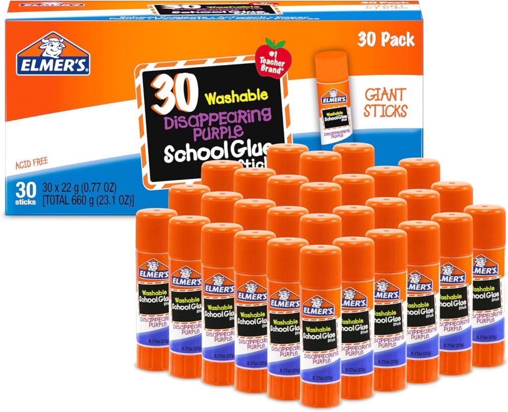 Elmers Disappearing Purple School Glue Sticks, Washable, 22 Grams, 30 Count