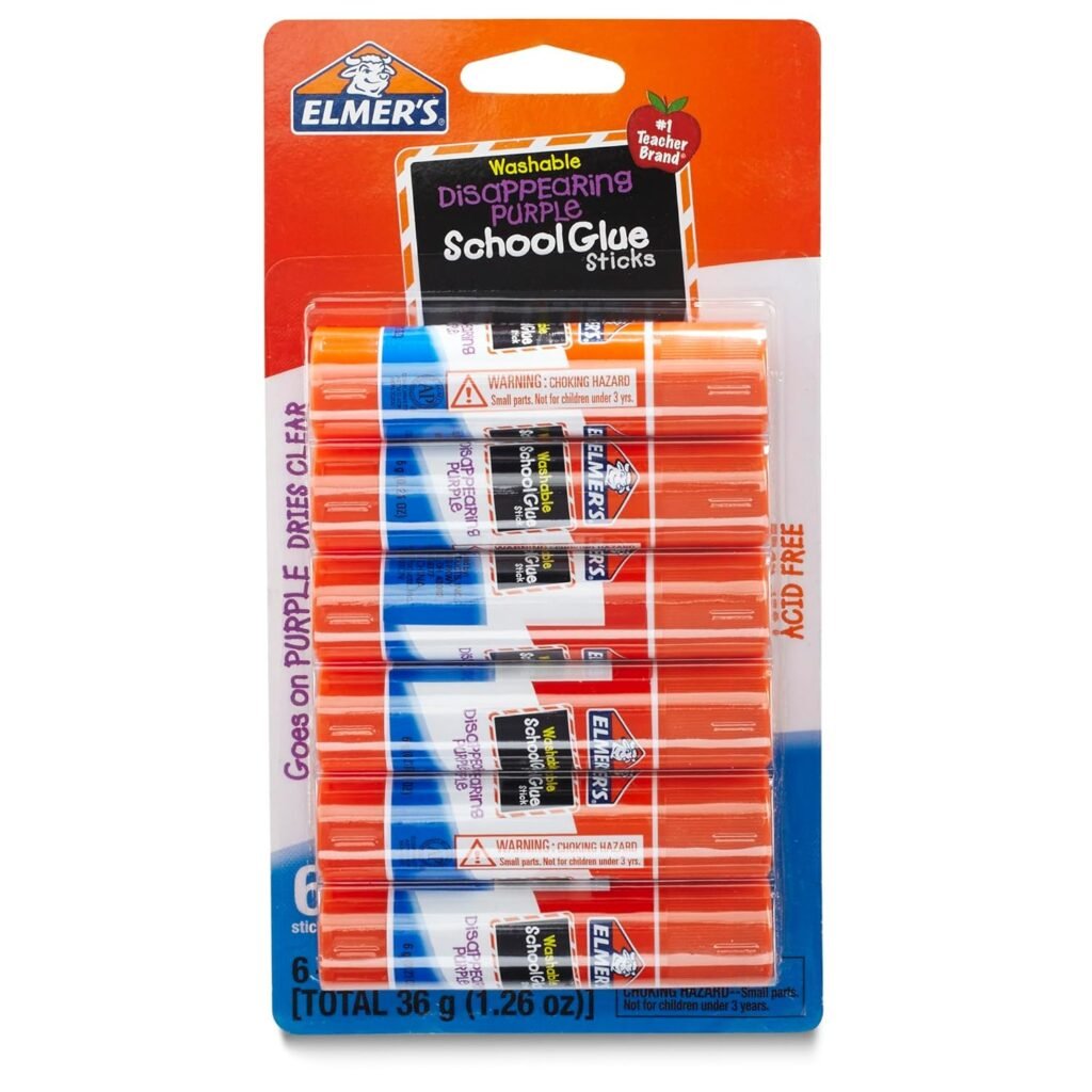 Elmers Disappearing Purple School Glue Sticks, Washable, 6 Grams, 12 Count