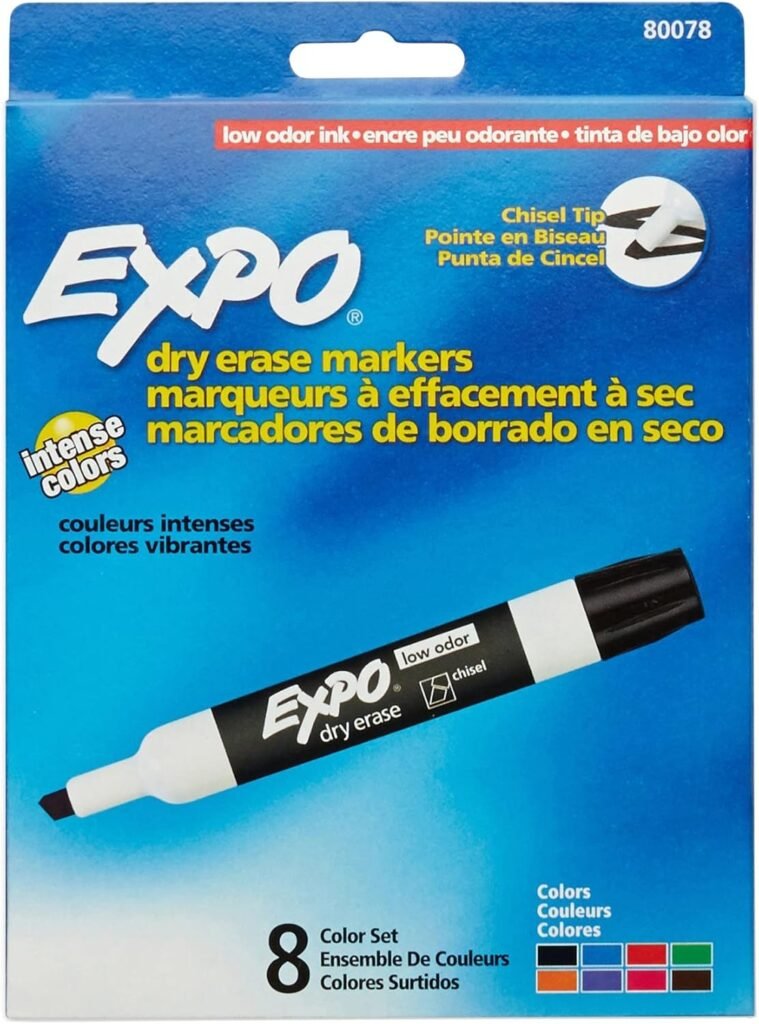 EXPO Low Odor Dry Erase Markers, Chisel Tip, Assorted Colors, 12 Count