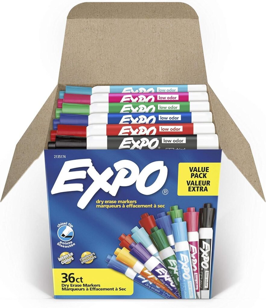 EXPO Low Odor Dry Erase Markers, Chisel Tip, Assorted Fashion Colors, 36 Count for Classroom, Office  Home Use