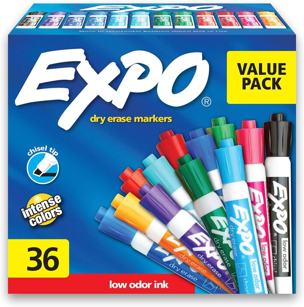 EXPO Low Odor Dry Erase Markers, Chisel Tip, Assorted Fashion Colors, 36 Count for Classroom, Office  Home Use