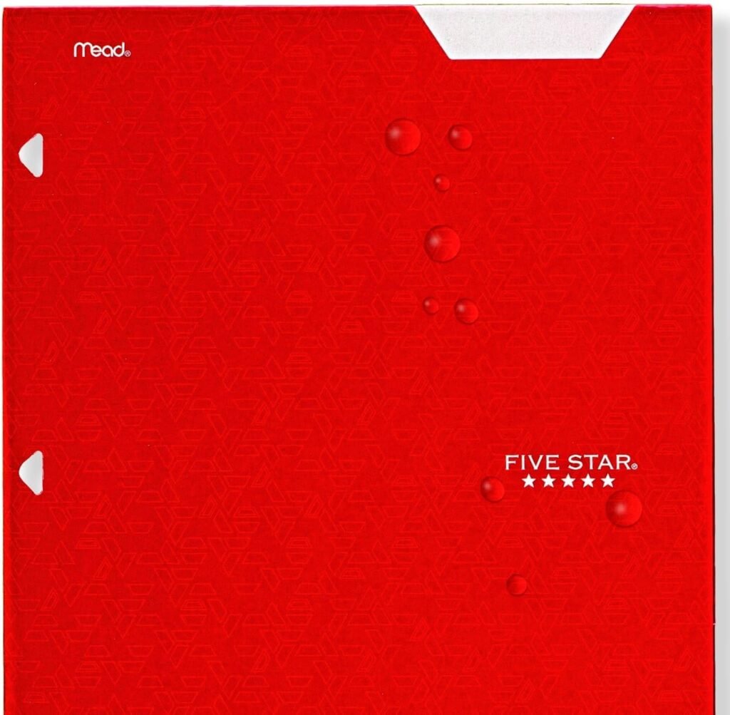 Five Star 4 Pocket Folders, 6 Pack, Paper Folders, Fits 3-Ring Binders, Holds 8-1/2 x 11 Paper, Writable Label, Black, Fire Red, Forest Green, Pacific Blue, White, Amethyst Purple (38058)