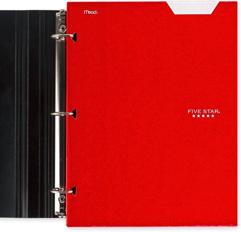 Five Star 4 Pocket Folders, 6 Pack, Paper Folders, Fits 3-Ring Binders, Holds 8-1/2 x 11 Paper, Writable Label, Black, Fire Red, Forest Green, Pacific Blue, White, Amethyst Purple (38058)