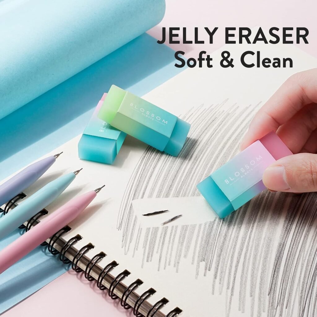Four Candies Cute Mechanical Pencil Set, 6PCS Pastel Mechanical Pencils 0.5  0.7mm with 360PCS HB Pencil Leads, 3PCS Erasers and 9PCS Eraser Refills, Aesthetic Mechanical Pencils for Girls Writing