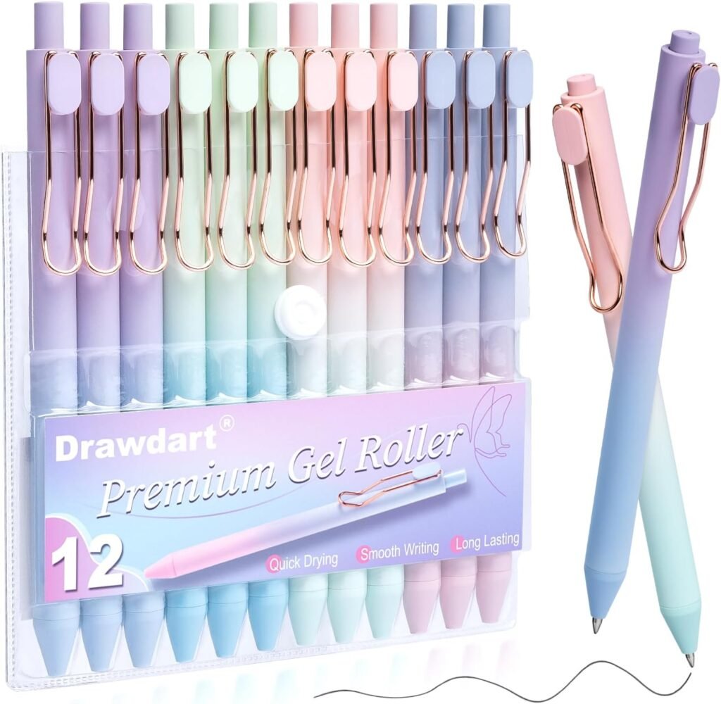 Gel Pens, 12 Pcs Smooth Writing Pens No Bleed  Smear, Black Ink Cute Pens Fine Point (0.5mm), Retractable Aesthetic Journaling Pens School Office Supplies for Women  Men
