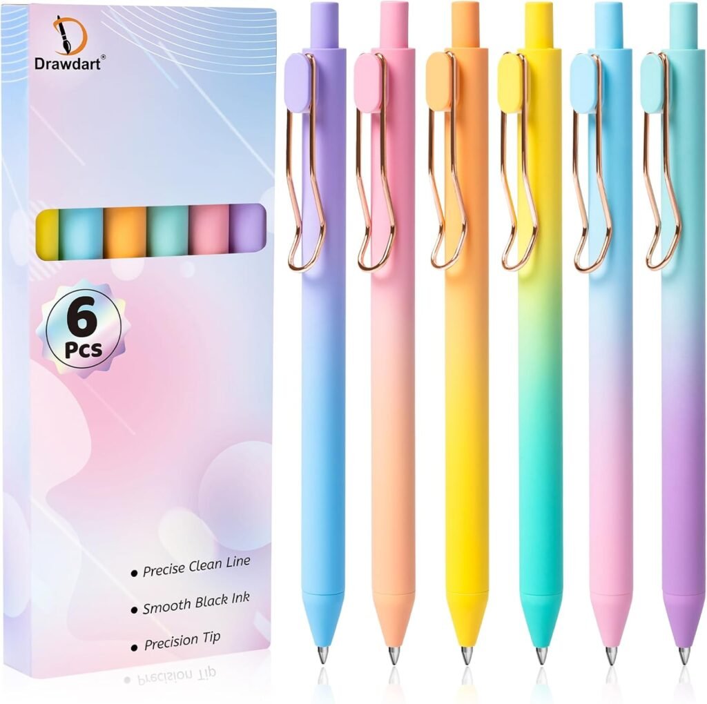 Gel Pens, 12 Pcs Smooth Writing Pens No Bleed  Smear, Black Ink Cute Pens Fine Point (0.5mm), Retractable Aesthetic Journaling Pens School Office Supplies for Women  Men