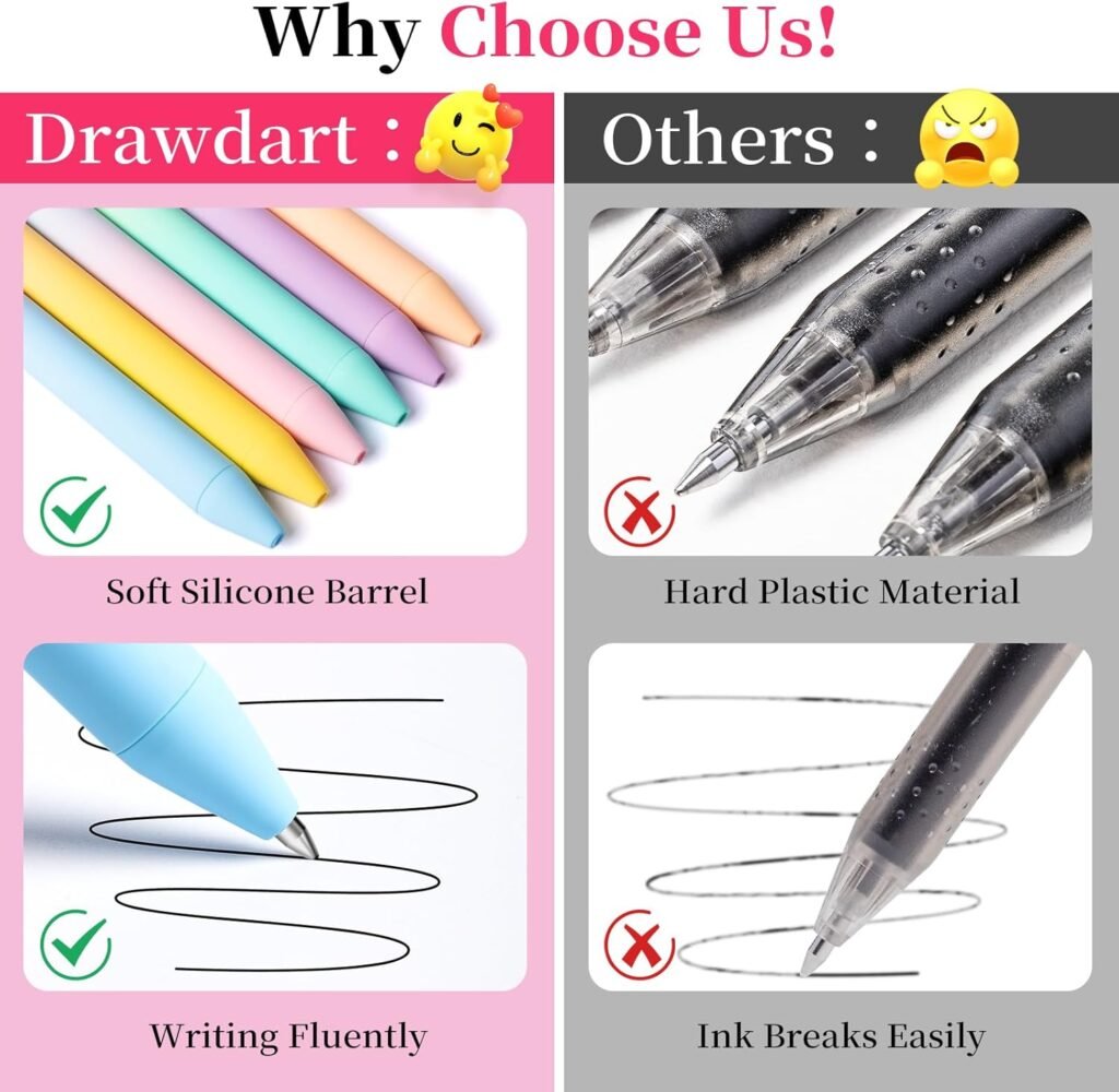 Gel Pens, 12 Pcs Smooth Writing Pens No Bleed  Smear, Black Ink Cute Pens Fine Point (0.5mm), Retractable Aesthetic Journaling Pens School Office Supplies for Women  Men