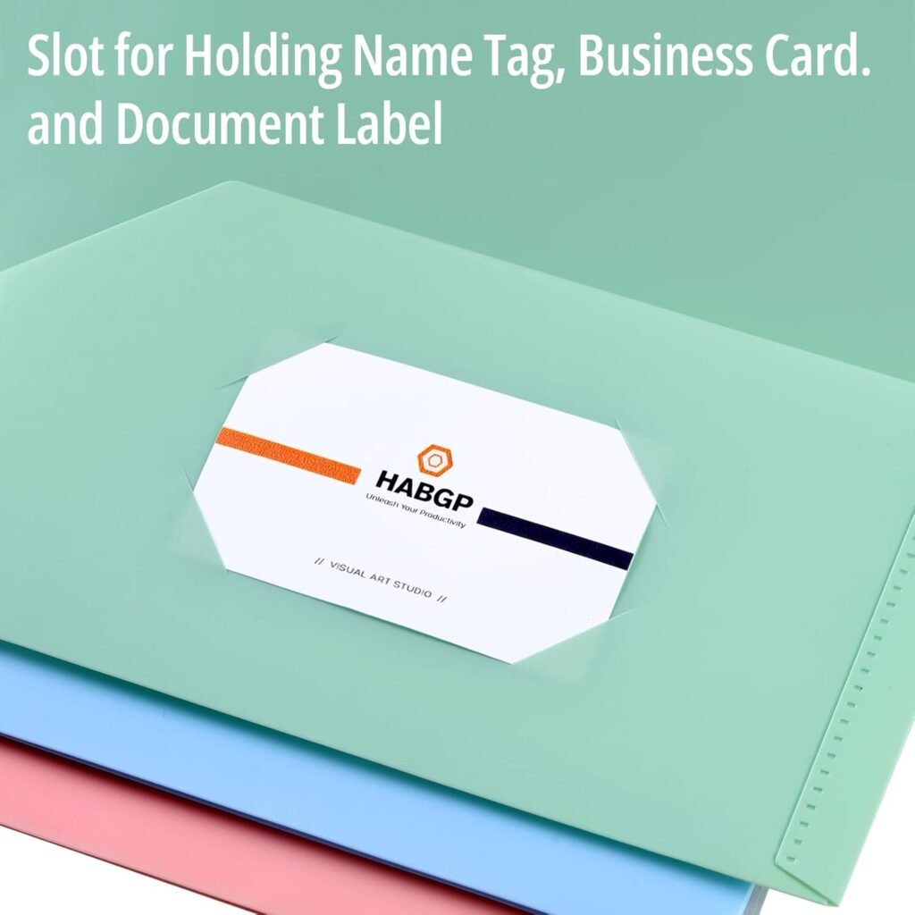 HABGP 6 Pack Colored File Folders with Pockets and Business Card Holder, Pastel Decorative Pocket Folders for Documents, Cute Plastic Folders for Filing Cabinet, School, Office, Resume Portfolio