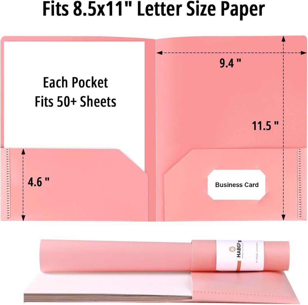 HABGP 6 Pack Colored File Folders with Pockets and Business Card Holder, Pastel Decorative Pocket Folders for Documents, Cute Plastic Folders for Filing Cabinet, School, Office, Resume Portfolio