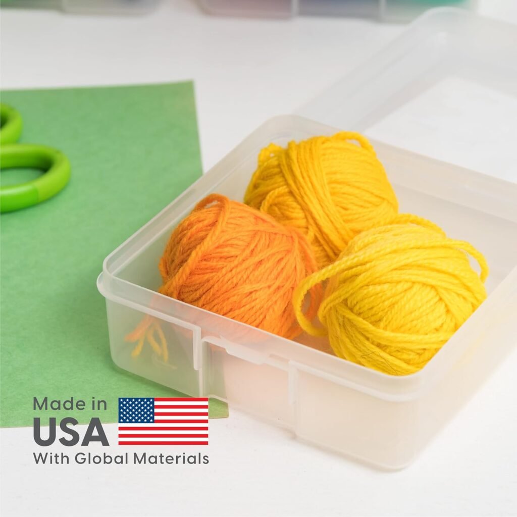 IRIS USA Plastic Pencil Case Box Craft Hobby Art School Supply Storage Organizer Container with Latching Lid, 10-Pack, for Bead Pens Ribbons Wahi Tape Sticker Yarn Ornaments, Stackable, Clear, Medium