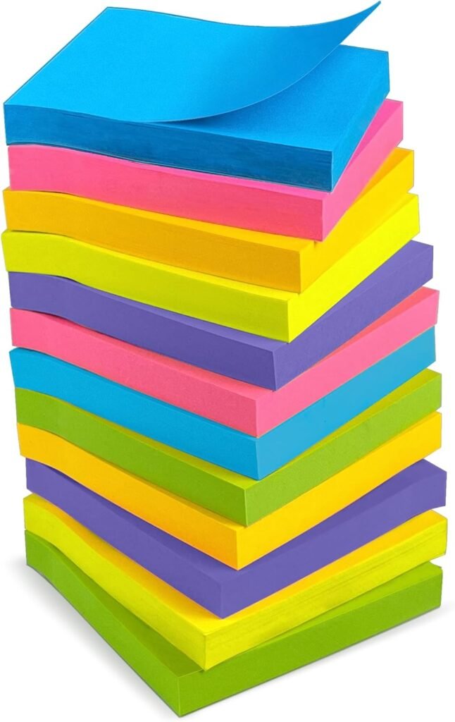 OHOME Sticky Notes - 12 Pads, 3”x3” - Colorful Self-Stick Post Notes Bulk - Office Desk Accessories | Teacher Classroom Must Haves,Aesthetic School Supplies for Home,Stocking Stuffers for Women Adult