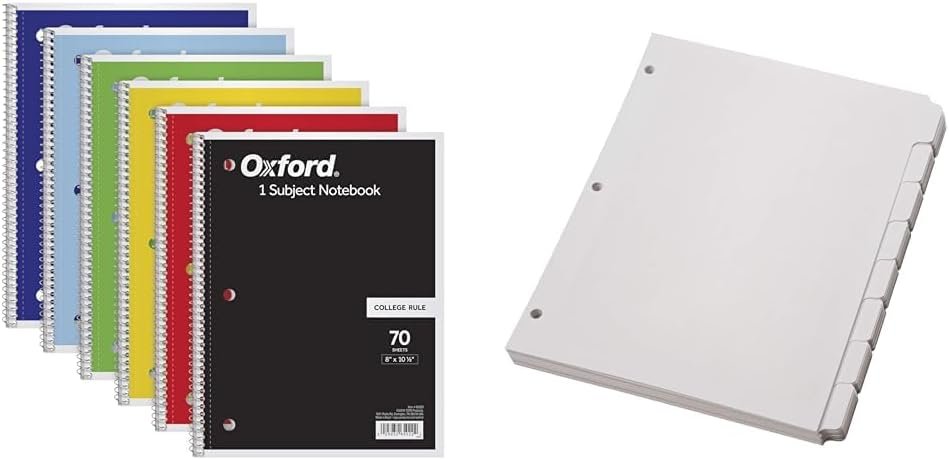 Oxford Spiral Notebook 6 Pack, 1 Subject, College Ruled Paper, 8 x 10-1/2 Inch, Color Assortment Design May Vary (65007)