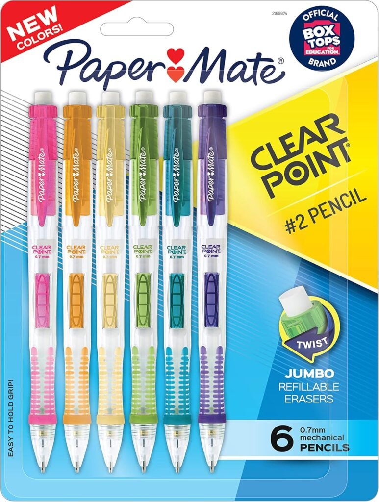 Paper Mate Clearpoint Mechanical Pencils 0.7mm, HB #2 Pencils Lead, Office Supplies, School Supplies, Teacher Supplies, Drawing Supplies, Drafting Pencils, Assorted Barrel Colors, 6 Count