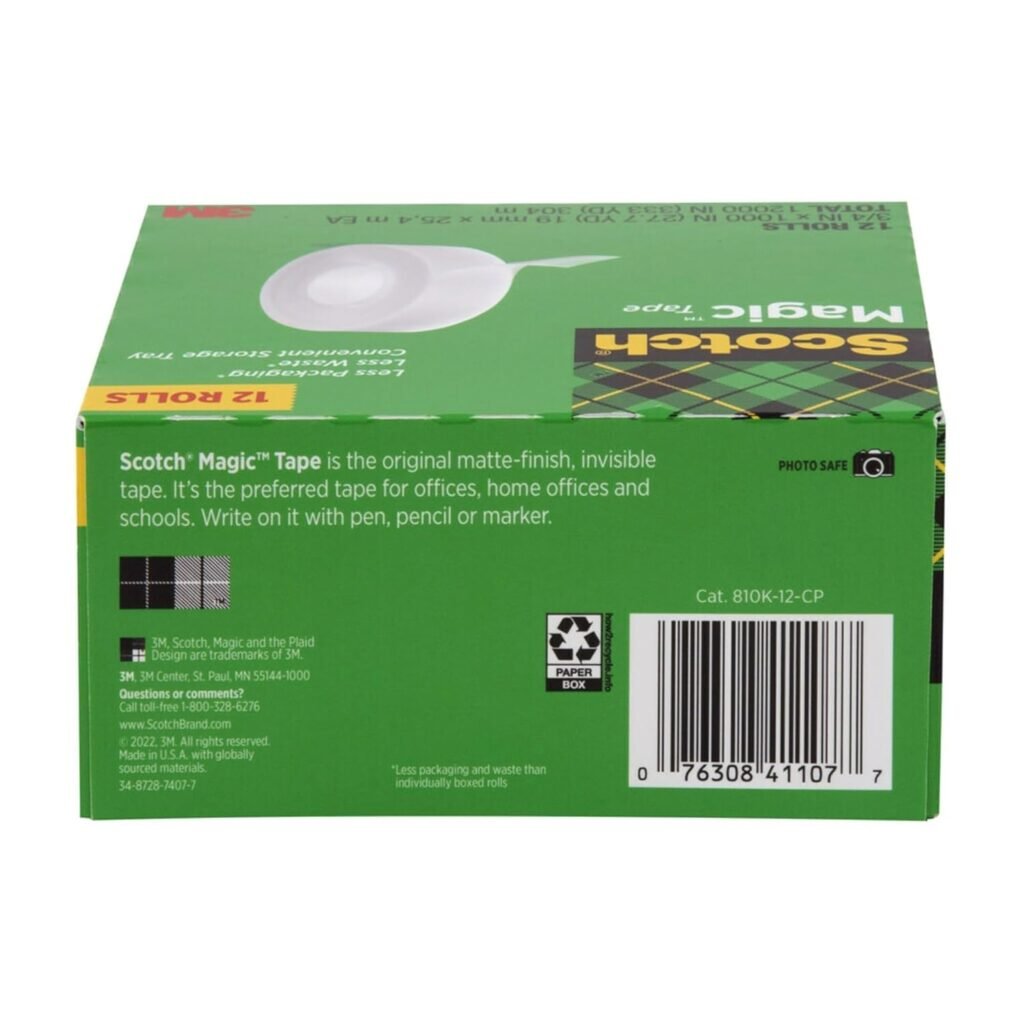 Scotch Magic Tape, Invisible, Repair Christmas Cards and Use as Holiday Gift Wrap Supplies for Christmas, 6 Tape Rolls