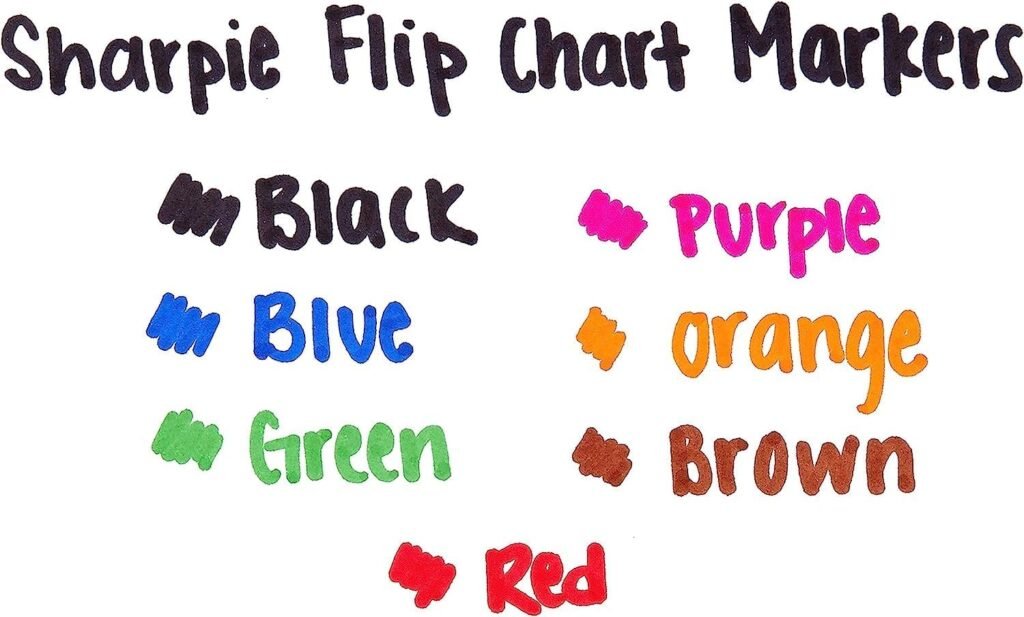 SHARPIE Flip Chart Markers, Bullet Tip, Assorted Colors, 8 Pack, Low-Odor, Squeak-Free
