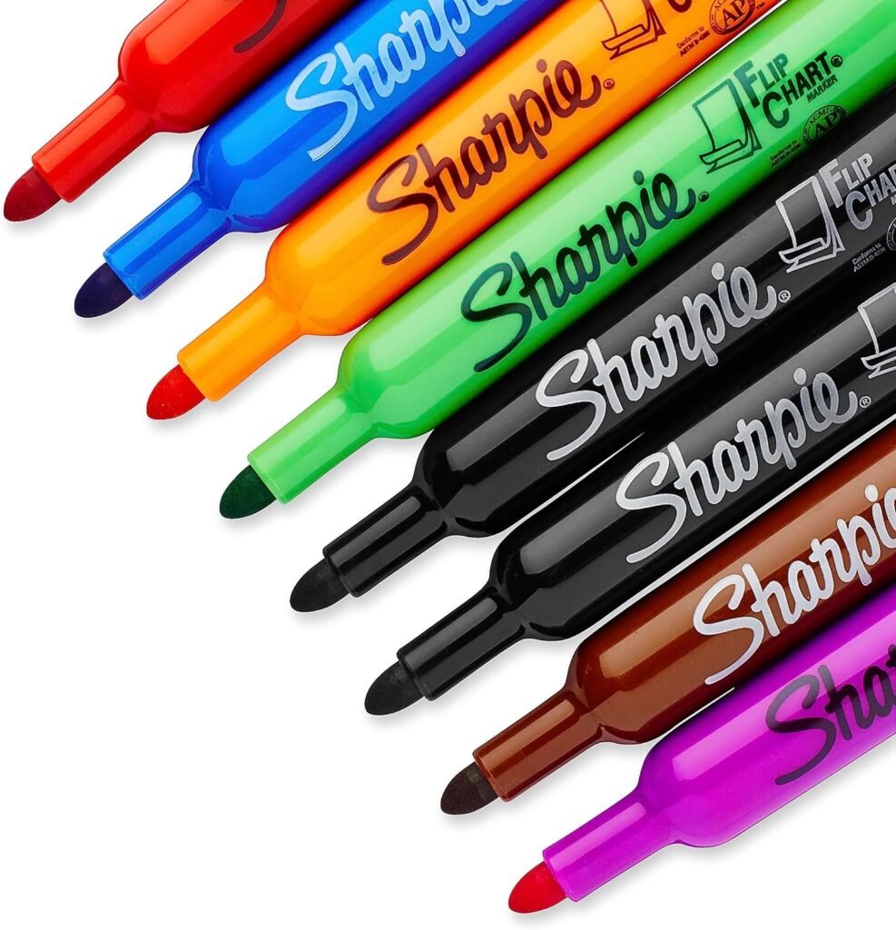 SHARPIE Flip Chart Markers, Bullet Tip, Assorted Colors, 8 Pack, Low-Odor, Squeak-Free