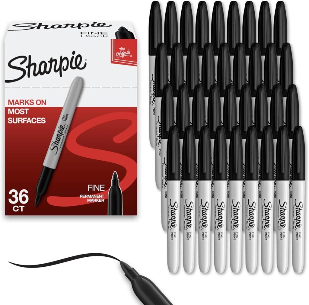 Sharpie Permanent Markers Bulk Set, Fine Tip Markers Set, Markers For Plastic, Metal, Wood, And More, Black, 36 Count