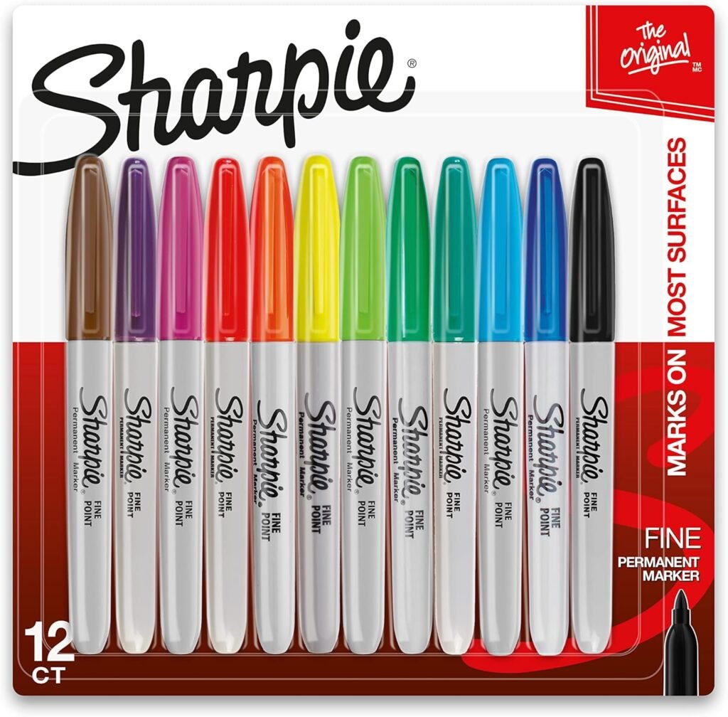 SHARPIE Permanent Markers, Quick Drying And Fade Resistant Fine Tip Marker Set For Wood, Plastic Paper, Metal, And More, Drawing, Coloring, And Poster Marker, Assorted Colors, 12 Count