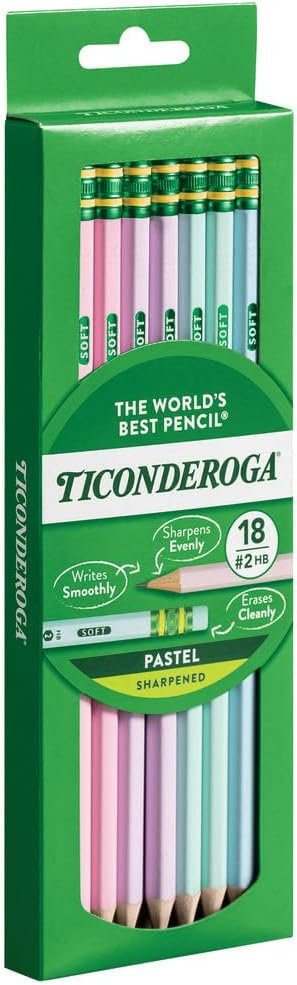 Ticonderoga® Pastel Pencils, #2 Soft, Assorted Colors, Pack of 10 Pencils