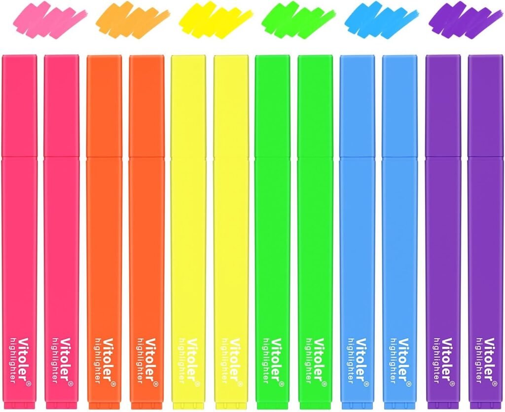 Vitoler 10Pcs Aesthetic Highlighters, Chisel Tip Marker Pens,Assorted Color Candy Highlighters,No Bleed Bible Highlighters,Cute Pastel Highlighters for Journaling Planner Notes School Supplies