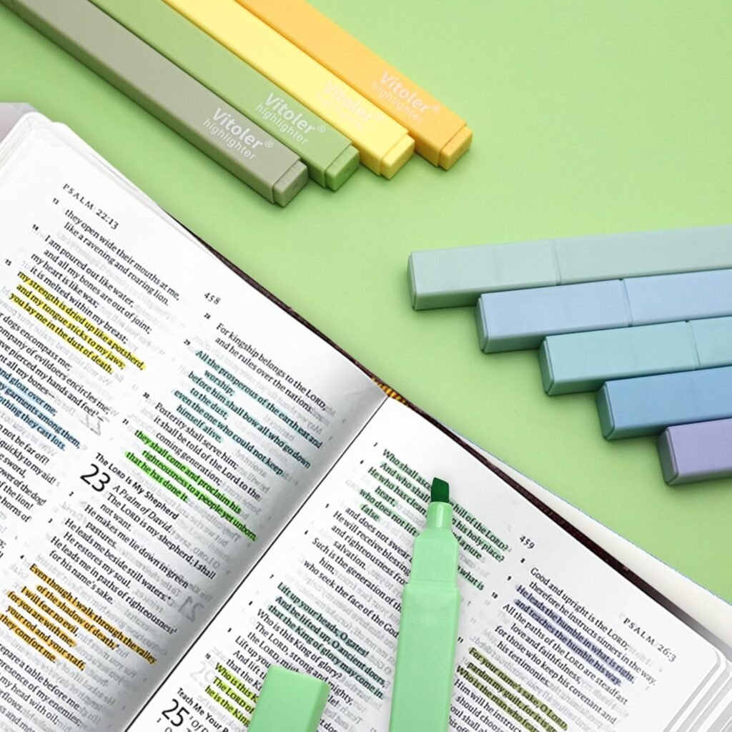 Vitoler 10Pcs Aesthetic Highlighters, Chisel Tip Marker Pens,Assorted Color Candy Highlighters,No Bleed Bible Highlighters,Cute Pastel Highlighters for Journaling Planner Notes School Supplies
