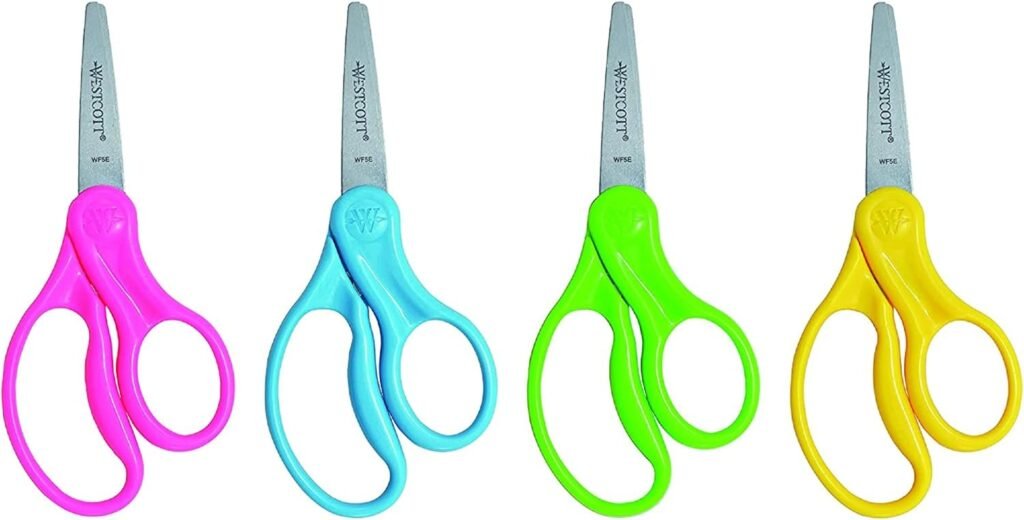 Westcott 13140 Right- and Left-Handed Scissors, Kids Scissors, Ages 4-8, 5-Inch Blunt Tip, Assorted, 12 Pack