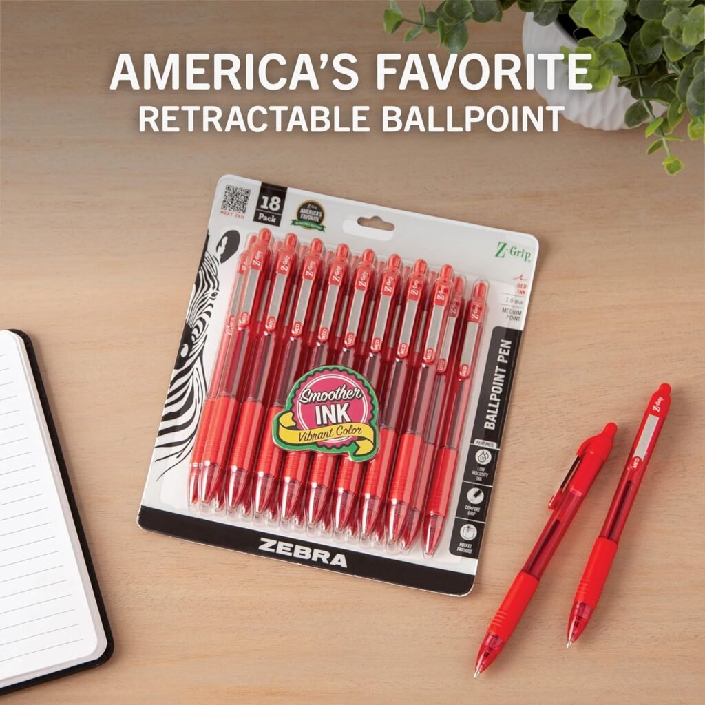 Zebra Pen Z-Grip Retractable Ballpoint Pen, Medium Point, Black Ink, 18-Pack, Model Number: 22218