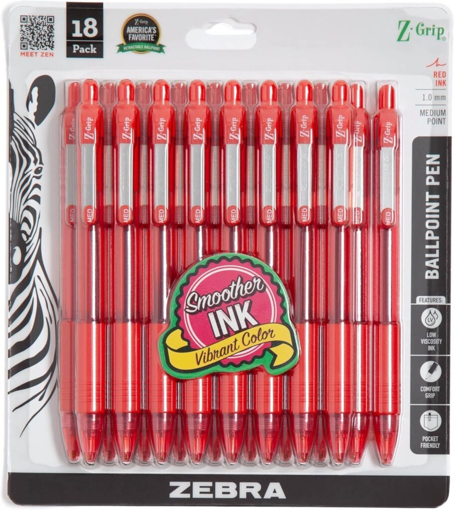 Zebra Pen Z-Grip Retractable Ballpoint Pen, Medium Point, Black Ink, 18-Pack, Model Number: 22218