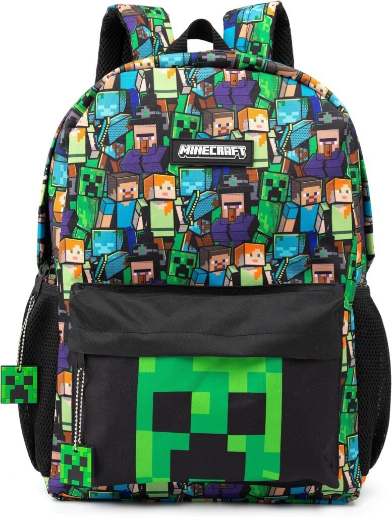 Minecraft Backpack For Boys | Kids Gamer Black School Rucksack | Green Creeper Zombie Skeleton Enderman  Cave Spider